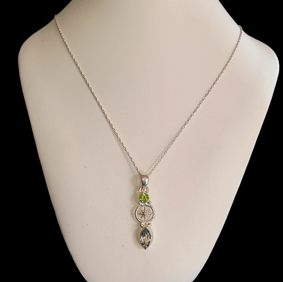 Peridot, Prasiolite & Sterling Silver Dharma Wheel Pendant Necklace - Picture 7 of 11